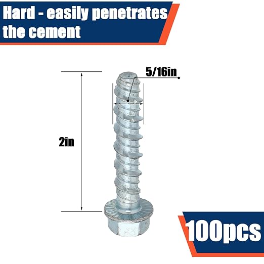 Tandefio 100 Pack 5/16 x 2 Concrete Anchors and Screw Kits Galvanized | Large - Image 2