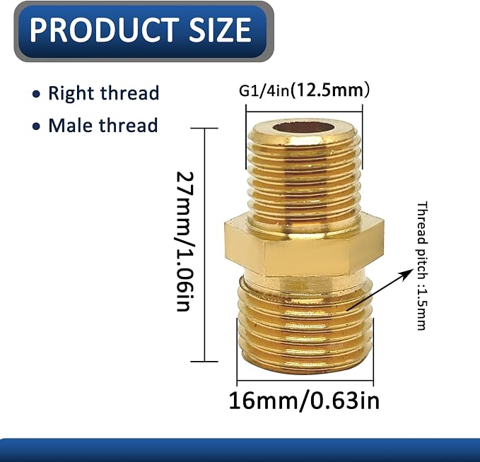 1 Pcs M16 x 1.5mm Male to G1/4in Male Adapter, Welding Hose Coupler Adapte - Image 2