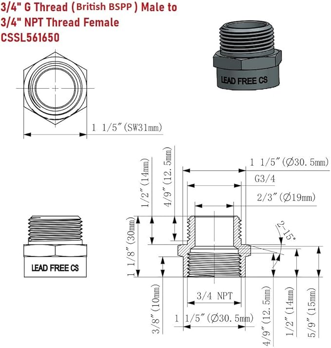 G Thread Male to NPT Female Adapter | Lead-Free)) - Image 2