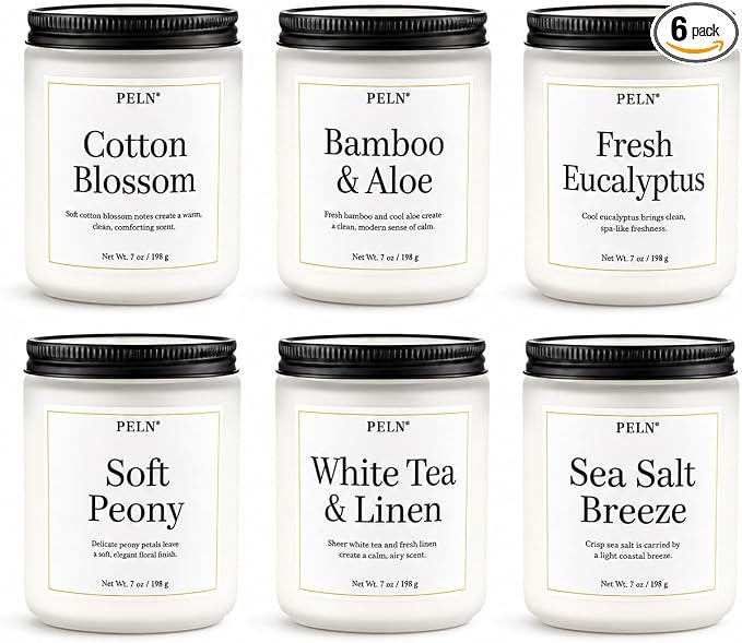 Scented Candles Gift Set, 6 Pack Clean Living Scented Candles | 7 oz Soy Candles by PELN
