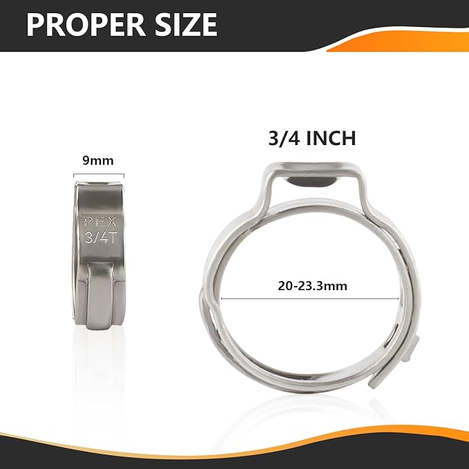 500PC HeSun 3/4" PEX Crimp Ring, Pex Cinch Clamp Ring | Premium 304 Stainless - Image 2