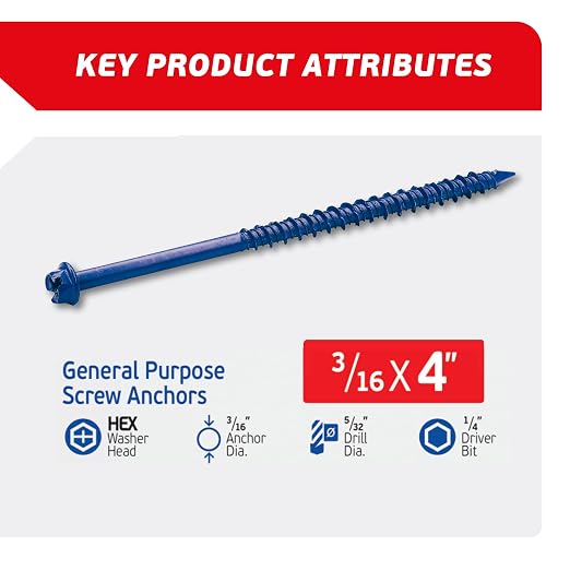 3/16 x 4 Hex Head Blue Concrete Screw Anchors - Image 2