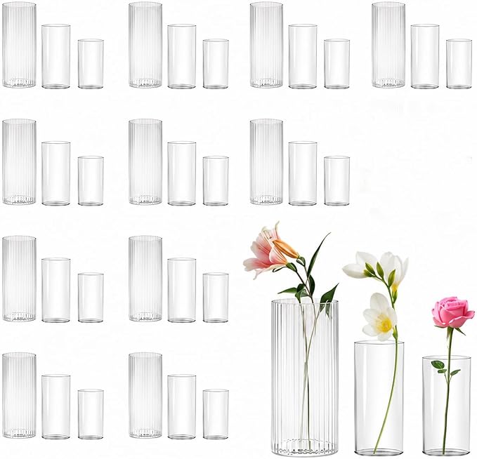 Glass Vase Cylindrical Vase for Tabletop Decoration, Candle Glass Vase by Zomiol