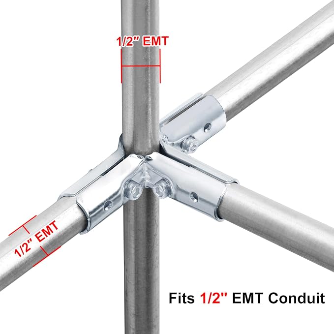 12 Sets 4 Way Cross T Pipe Fitting Connector, Fits 1/2" EMT Conduit | - Image 2
