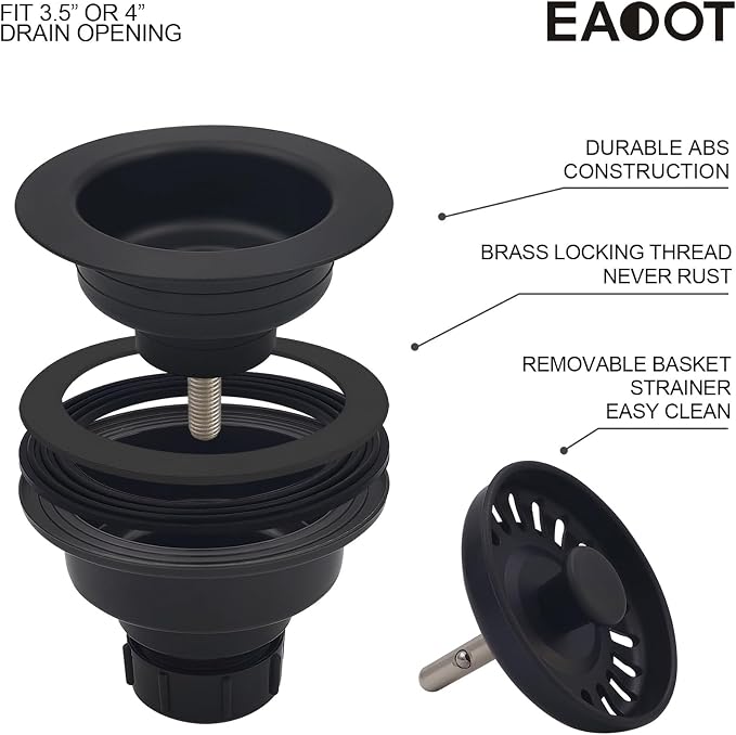 EADOT 3-1/2 Inch Polymer Black Sink Drain Assembly - Image 5
