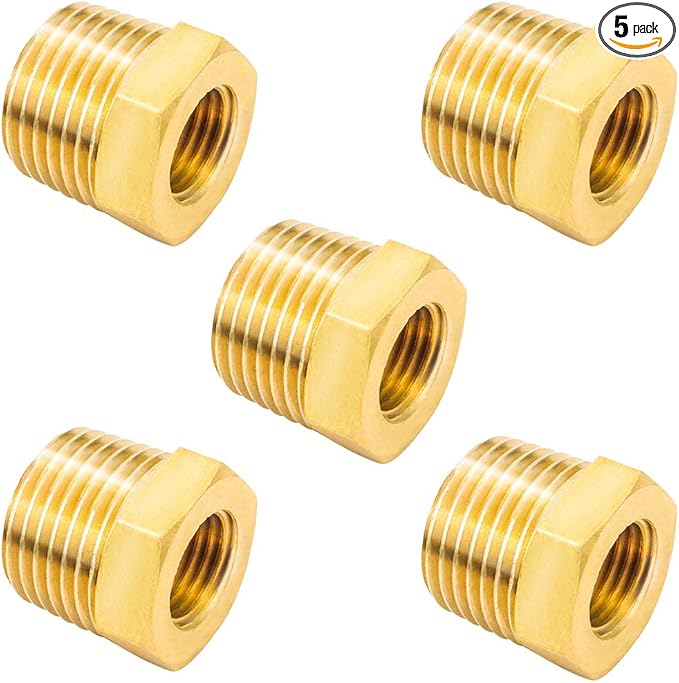 Joywayus 5Pcs Brass Reducing Hex Bushing 1/2" NPT Male to 1/4" NPT Female | by Joywayus