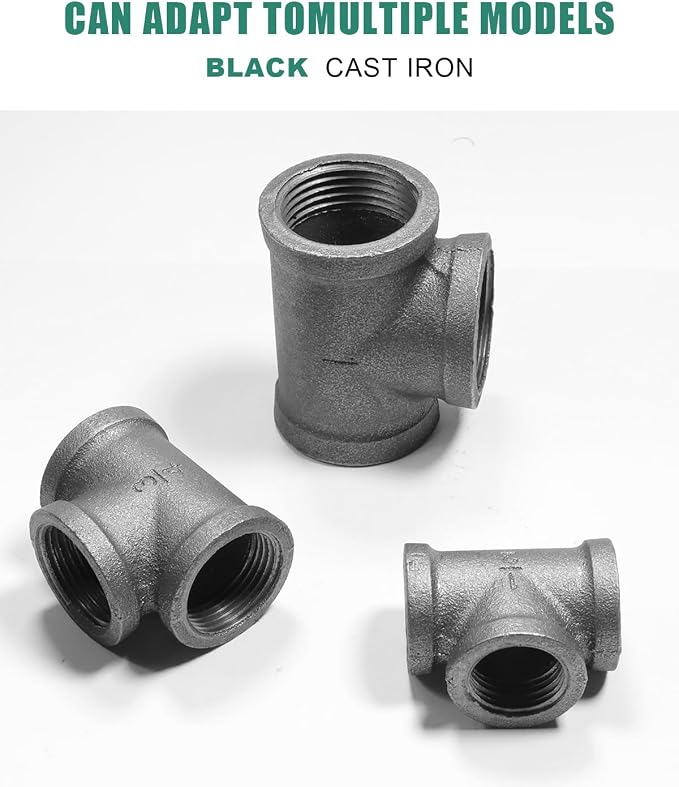Black Cast Iron Tee Fitting 1/2" Female Thread, 3 Way Industrial Pipe Connector - Image 3