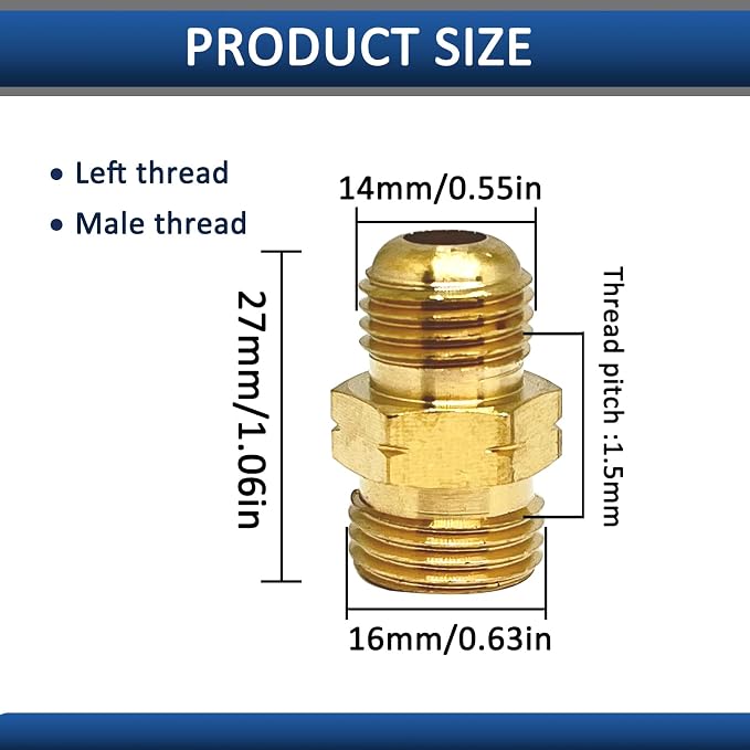 1 Pcs M16 x 1.5mm Male to M14 x 1.5mm Male Adapter, Welding Hose Coupler Adapte - Image 2