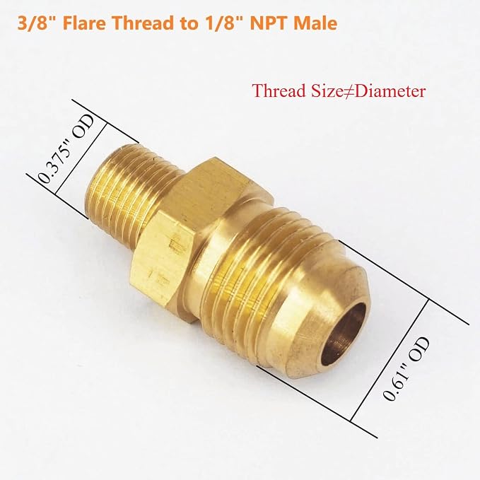 2pcs Brass Flare Tube Fitting Half-Union Gas Adapter, 3/8" Flare x 1/8" Male - Image 2
