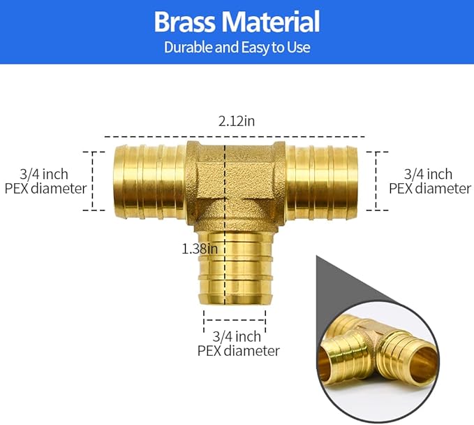 25 Pack 3/4" PEX Fittings, Brass Tee Fittings | - Image 3