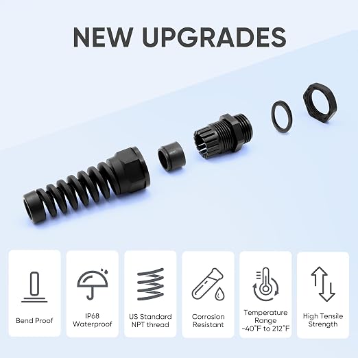 Strain Relief Cord Connector, LISTENJIALE 5Pcs NPT 3/4" Waterproof Cable Gland - Image 3