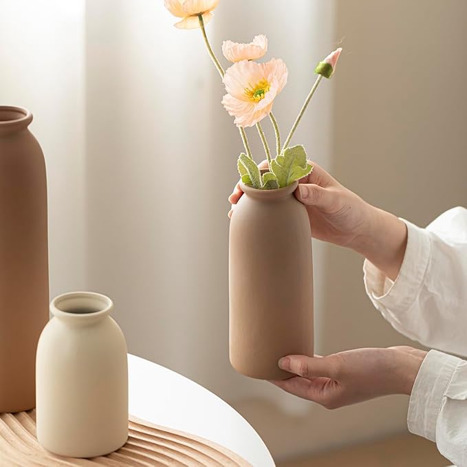 10.4 inches Tall Decorative Ceramic Vase Set, 3 Pieces, Nordic Modern Boho Style - Image 5