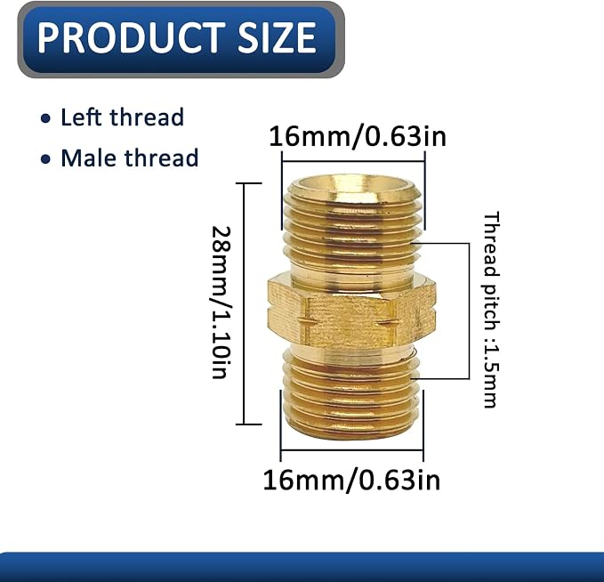 1 Pcs M16 x 1.5mm Male to M16 x 1.5mm Male Adapter, Welding Hose Coupler Adapte - Image 2