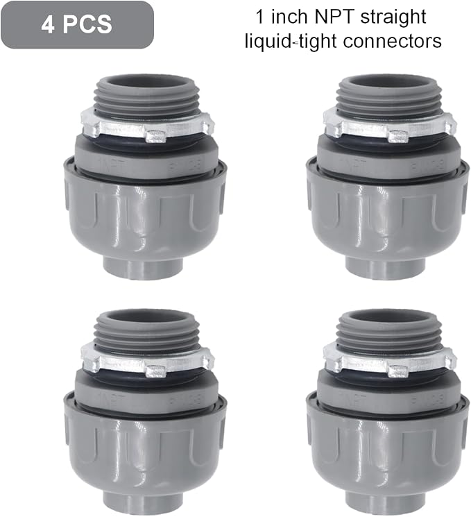 4-Pack 1 Inch NPT Liquid Tight PVC Conduit Connector Fittings | straight 180 - Image 4