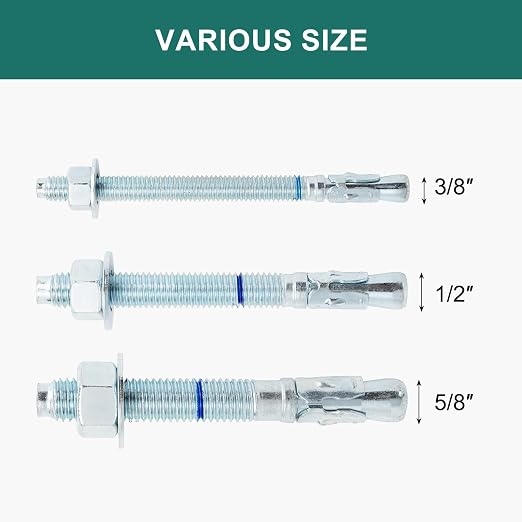 5/8" x 6" Concrete Anchors 5/8 inch Wedge Anchors Bolts Zinc Plated - Image 4