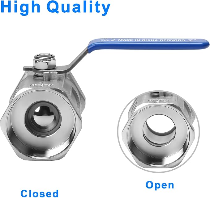 DERNORD Stainless Steel Ball Valve 1PC Type 2 Inch NPT Standard Port - Image 4