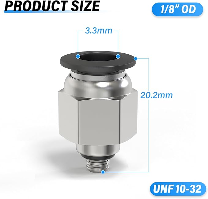 TAILONZ 1/8" Tube OD x 10-32 UNF Male Straight Push to Connect Fitting 2pcs | - Image 2