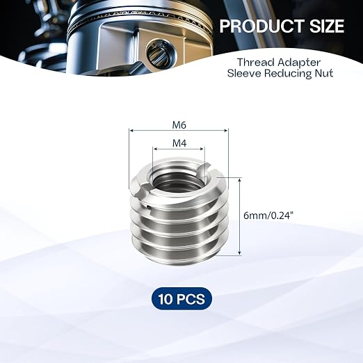 10Pcs Thread Adapter Sleeve Reducing Nut, M6 M to M4 F, 6mm Length | M6 x 1 - Image 2