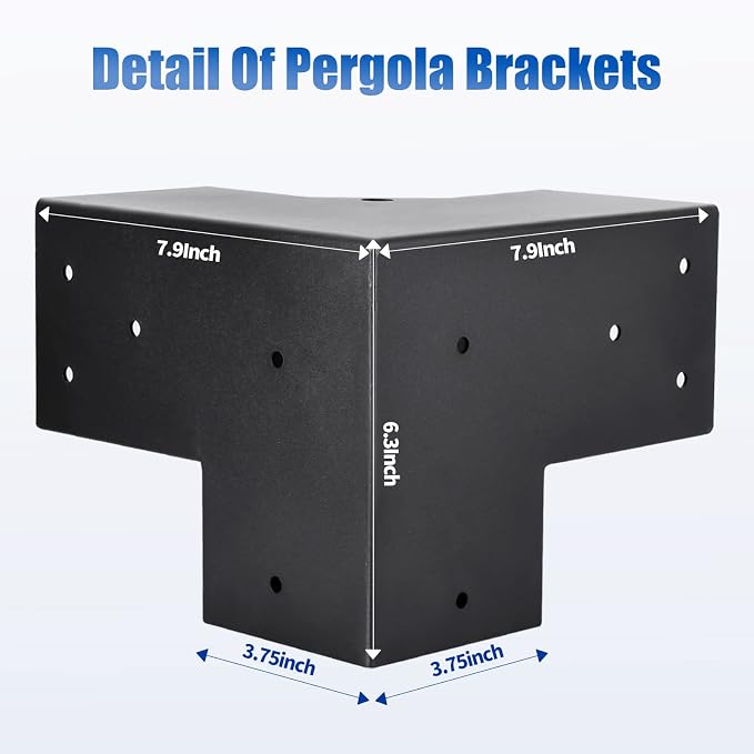 4 Pcs 4"x 4" Pergola Brackets Post | 3 Way 90° Right Angle Corner Bracket|DIY - Image 2