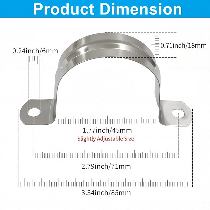 BokWin M45 U Shaped Bracket Clamps, 1-3/4 Inch | 304 Stainless Steel, Two Hole - Image 2