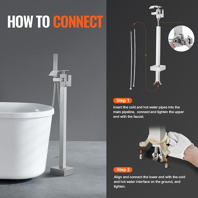 VEVOR Freestanding Bathtub Faucet, Floor Mount, Freestanding Tub Filler - Image 6