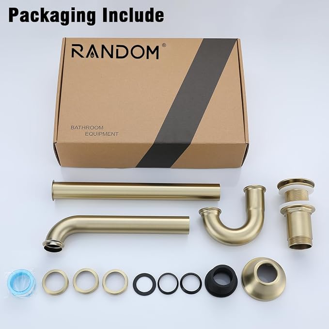 RANDOM Brass P Trap with Bathroom Sink Stopper Kit Without Overflow, Brushed - Image 8