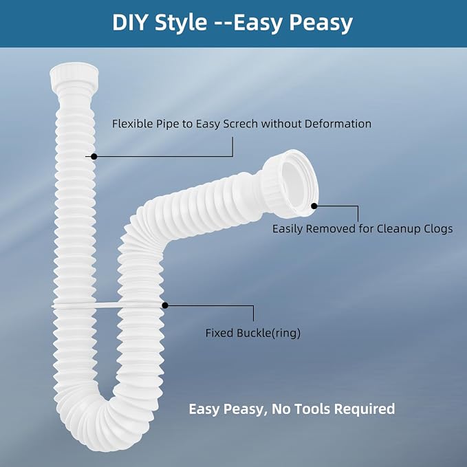 2-Pack Sink Drain Pipe, Flexible P-Trap Pipe - Image 5