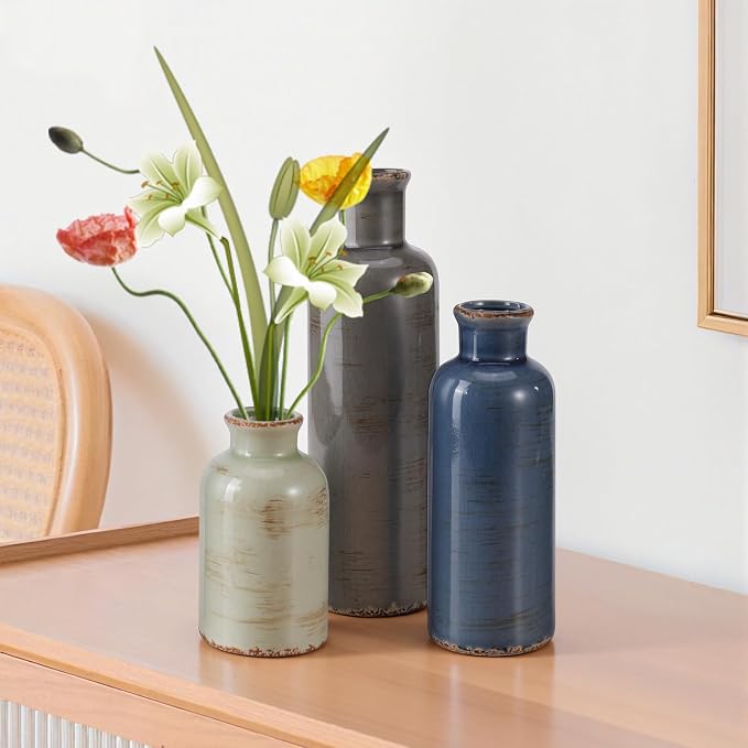 Small Ceramic Vase Set of 3, Boho Modern Flower Vase Room Decor, Farmhouse Decor - Image 8