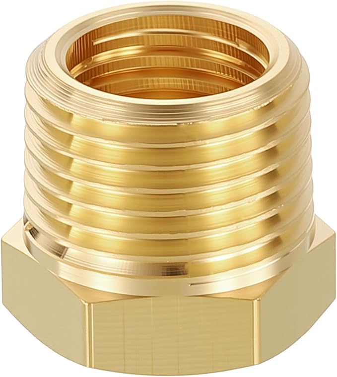 1 Pack Male to FeMale Adapters, 3/8" Male NPT x 1/4" FeMale NPT Brass Hex by Rebower
