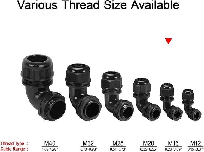 M16 Cable Gland, 90 Degree Adjustable 6-10mm Strain Relief, Cord Connectors - Image 6