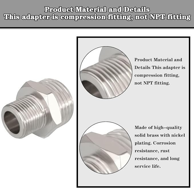 G 1/2 male x 3/8 Male Compression Reducer Faucet Adapter 4PCS | Nickel Plated - Image 5