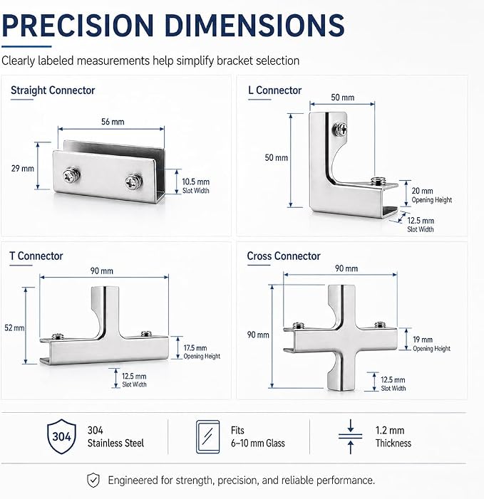 Glass and Tile Corner Clip, Clamp Bracket，Cross-Shape | Outdoor Furniture - Image 2