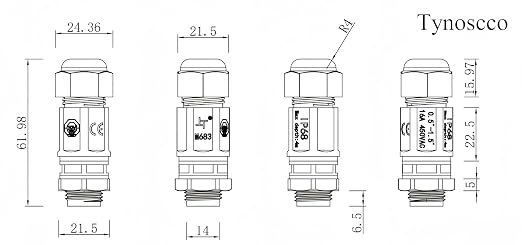 I-Shape 2-Way IP68 Waterproof Junction Box, Inline M18 Cable Connector - Image 4