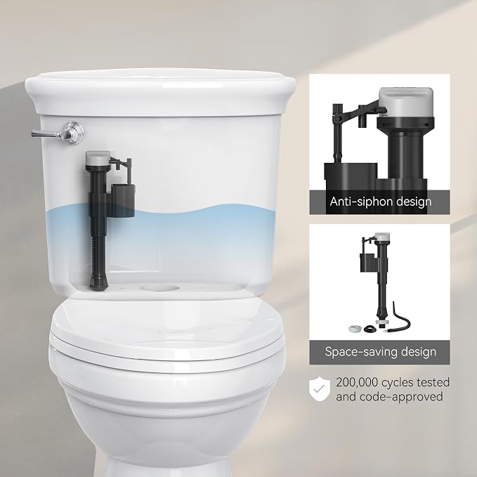 R&T Toilet Fill Valve A1250, Toilet Repair Kit Inside Tank, Universal Toilet - Image 3