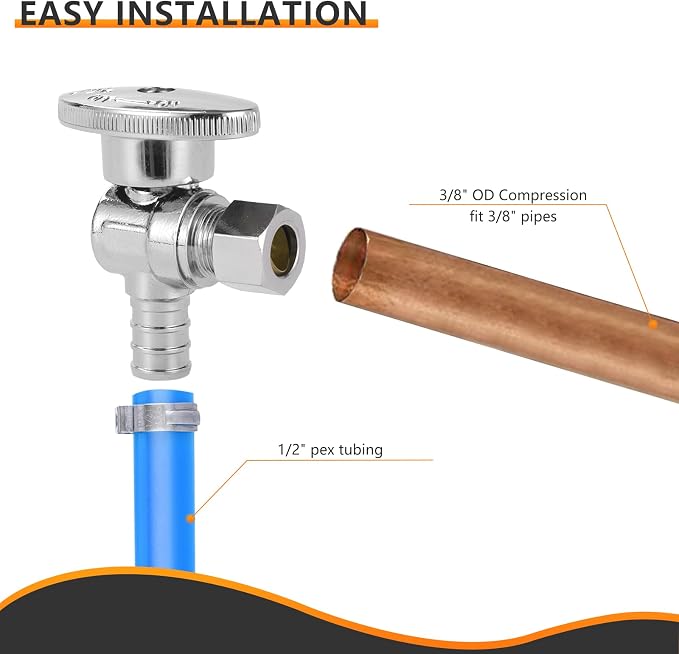 20PC HeSun 1/2" PEX-B Crimp x 3/8" OD Compression Angle Stop Valve | 1/4 Turn - Image 6