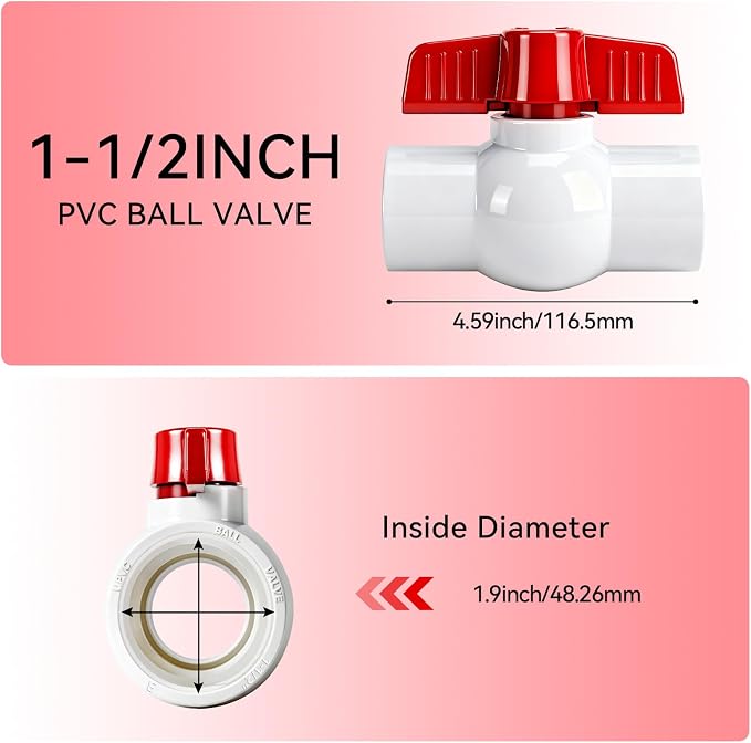 YADIAN 2 Pack PVC Ball Valves 1-1/2'', T-handle Water Shut-Off Ball Valve - Image 5