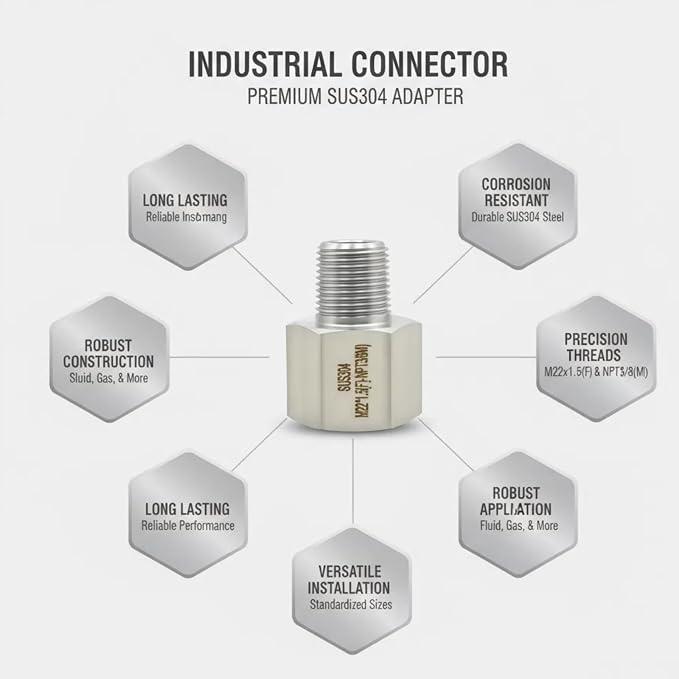 SummerHolz 3/8" NPT Male to M22 x 1.5 Female Adapter, 304 Stainless Steel - Image 3