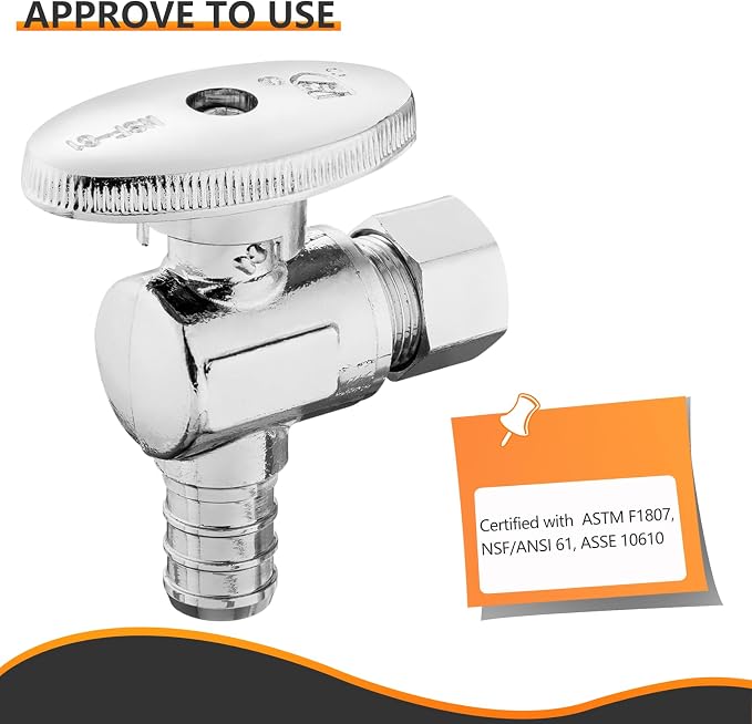 50PC HeSun 1/2" PEX-B Crimp x 3/8" OD Compression Angle Stop Valve | 1/4 Turn - Image 3