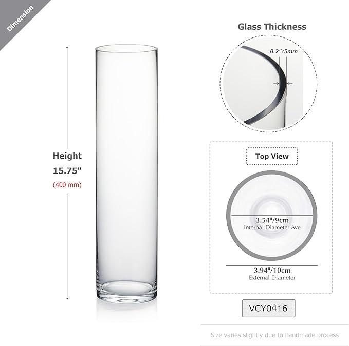 WGVI Quality Thick Weighted Tall Clear Cylinder Glass Vases, Flower Arrangement - Image 2
