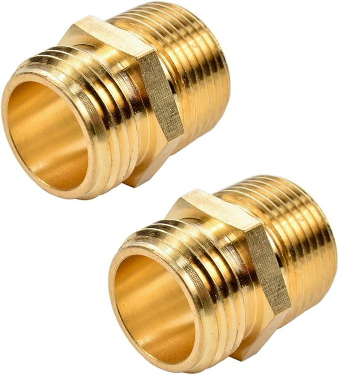 2 Pack 3/4" GHT to 3/4" NPT Male Connector, Brass Garden Hose Fitting, Male by Sanpaint