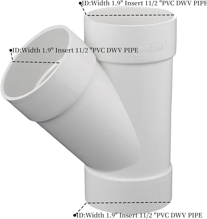 1.5" PVC 45 Degree Wye DWV Sanitary Y-TEE Street Drain Waste white | Vent PVC - Image 2