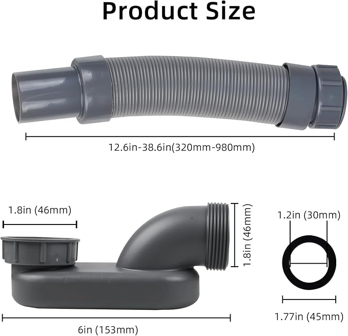 Flexible Freestanding Tub Drain Kit, Low Profile Flat P Trap - Image 2