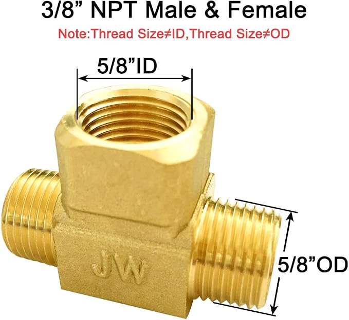 Joywayus Brass Pipe Fitting Barstock Street Tee T 3 way NPT 3/8" Male × 3/8" - Image 2