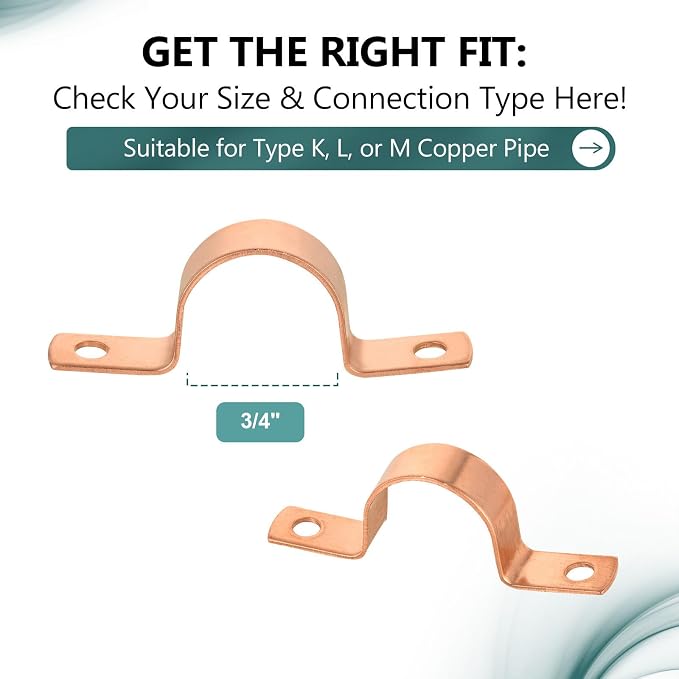 30-Pack Niikappu Copper Pipe Strap Clamp 3/4", Two-Hole | LF U Bracket Copper - Image 2