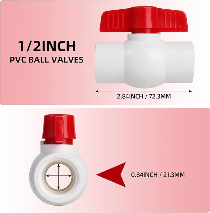 1/2'' PVC Ball Valves, Water Shut Off Valves, 1/2 inch Ball Valves Slip - Image 2