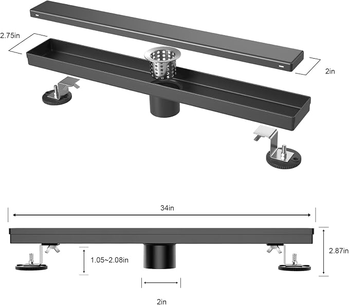 EXF Linear Shower Drain 34 Inch Matte Black - Image 5