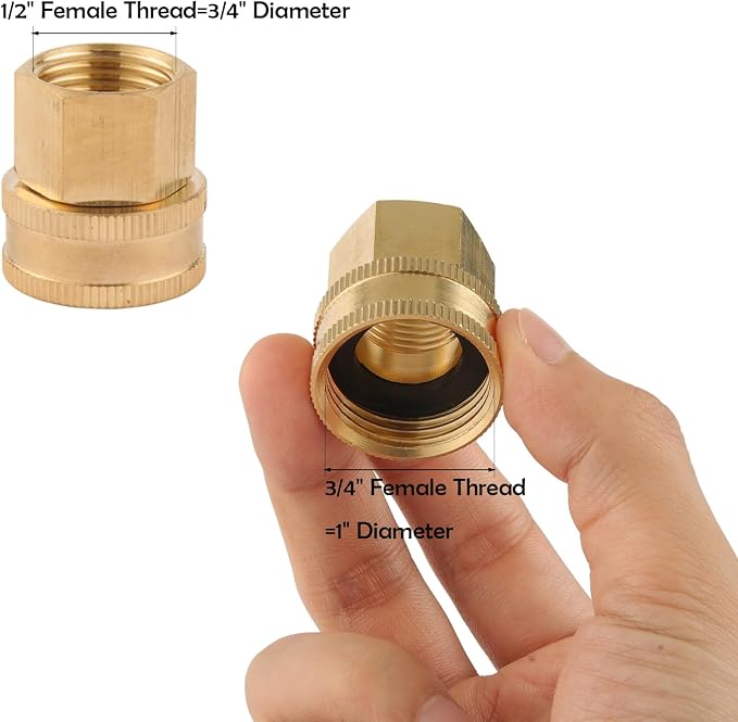 Garden Hose Adapter, 1/2" NPT Female X 3/4" GHT Female Connector | Dual Swivel - Image 3