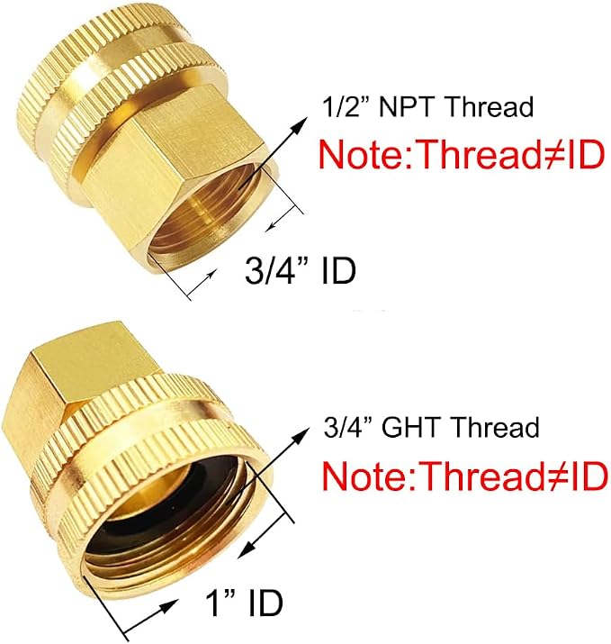Joywayus 2PCS Brass Swivel Pipe Fitting 3/4" GHT x 1/2" NPT Double Female | - Image 2