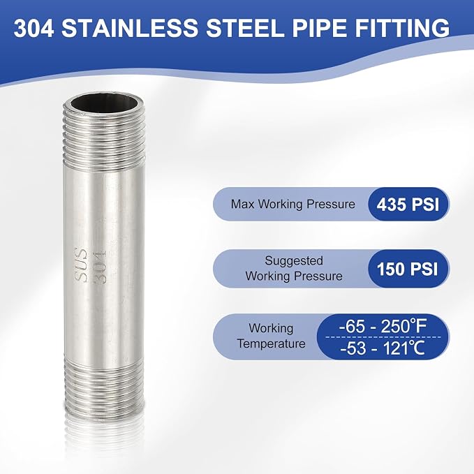 PATIKIL 304 Stainless Steel Pipe Fitting, 2 Pack 1/2" BSP Male x 1/2" BSP Male - Image 3