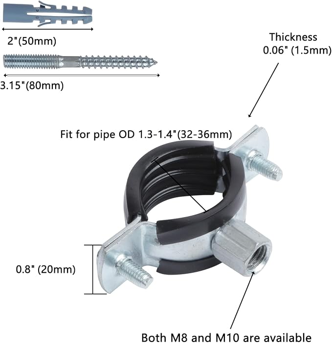 6 PCS Split Ring Pipe Hanger, Heavy Duty Adjustable Pipe Bracket Clamp - Image 2